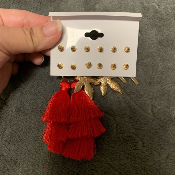 BN | Fashion Earrings | 6 Pairs of Studs & Dangly Earrings | Gold & Red - Picture 7 of 8